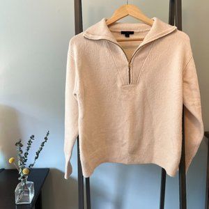 J. Crew Half Zip Merino Wool Blend Sweater - Cream/Ivory